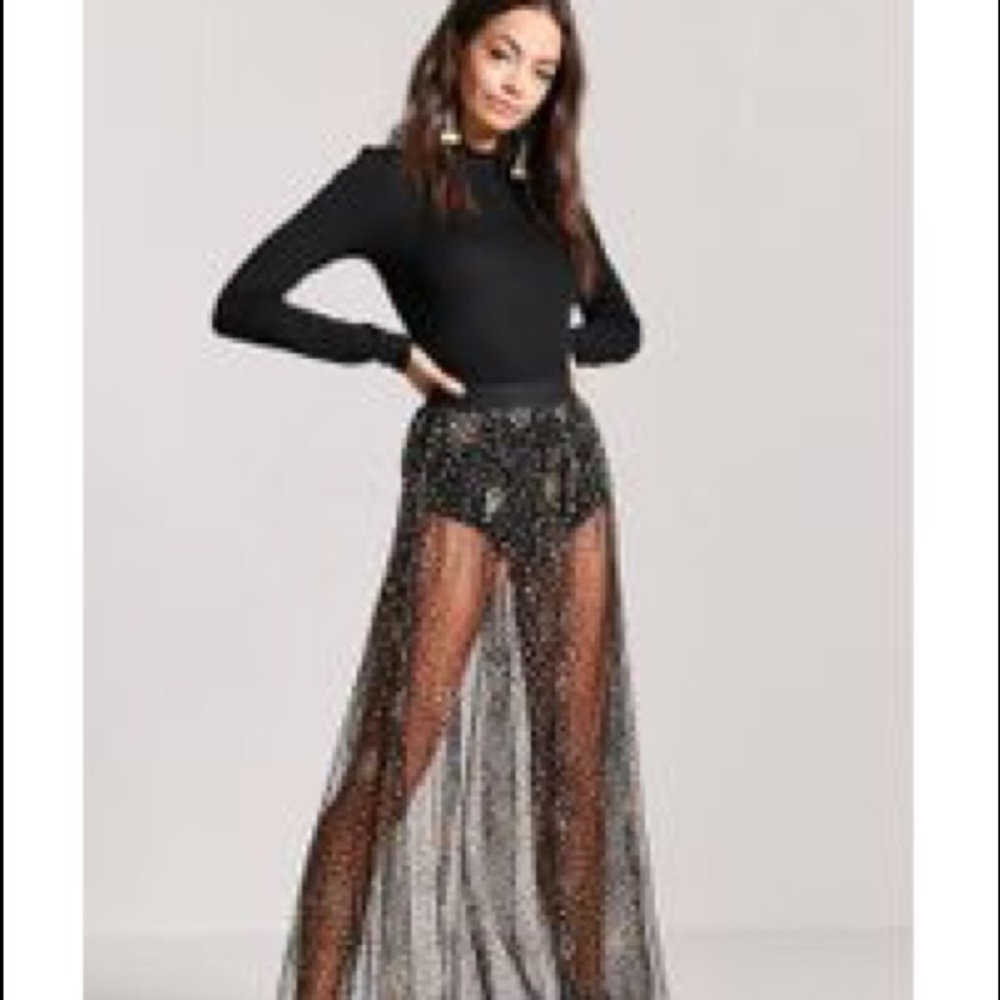Forever 21, black and gold mesh maxi skirt